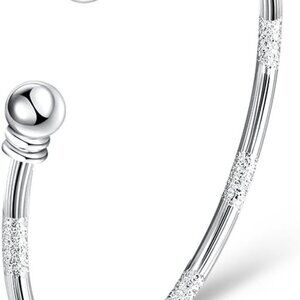 Sterling Silver Bangle Bracelet Women's Jewelry Adjustable Bead Cuff